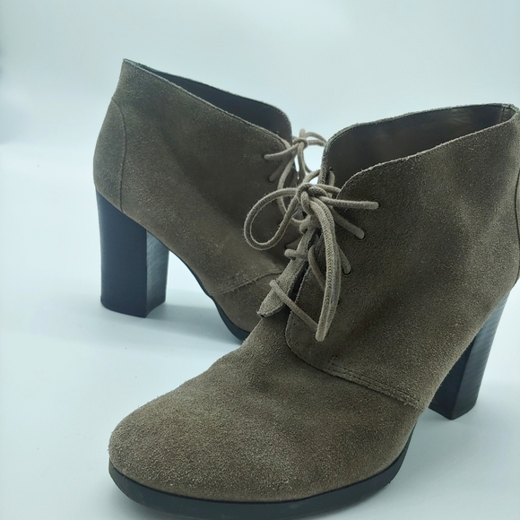 Franco Sarto Taupe Wenda Leather Suede Chunky Heel Ankle Booties 10